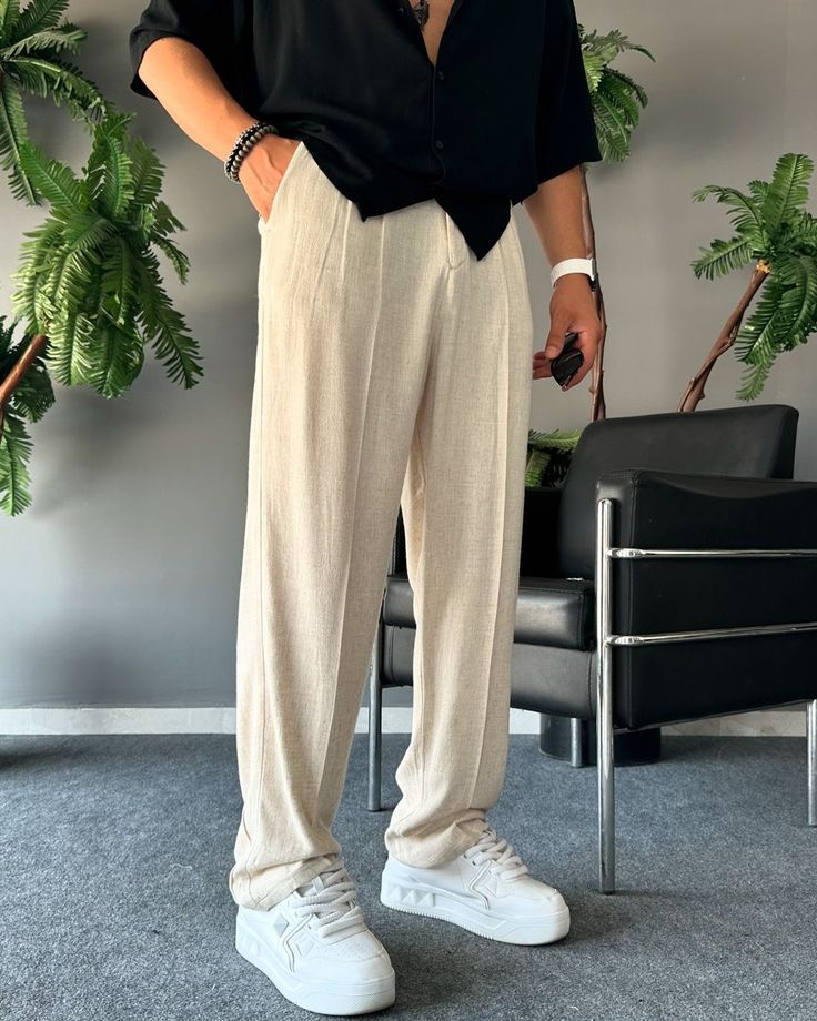 BEJ RENK SALAŞ KESİMLİ PANTALON